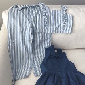 Blue Striped Two-Piece Set and Navy Dress